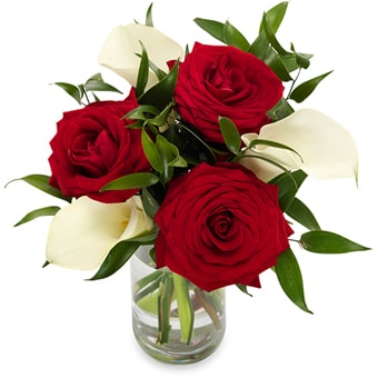Rosen rot und Calla in weiß bestellen